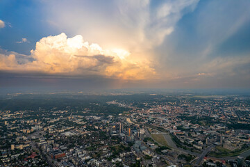 Fototapeta premium Aerial summer storm rain view of Vilnius, Lithuania