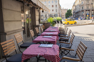 Restaurant outdoor terrace in Budapest,Hungary.