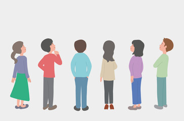 上を見上げる男性と女性の後ろ姿のイラスト