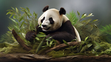 giant panda eating bamboo HD 8K wallpaper Stock Photographic Image