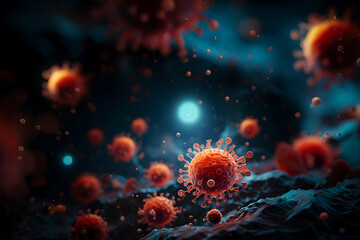 Fototapeta premium Macroscopic of virus effect to human body. Generative AI.