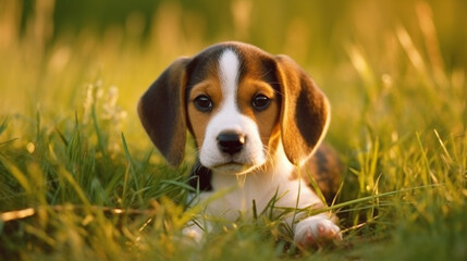 beagle dog in the grass HD 8K wallpaper Stock Photographic Image - obrazy, fototapety, plakaty