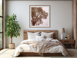 Mockup frame in bedroom interior background Farmhouse, Mockups Design 3D, High-quality Mockups, Generative Ai