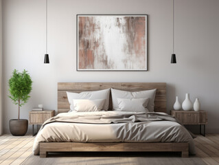 Mockup frame in bedroom interior background Farmhouse, Mockups Design 3D, High-quality Mockups, Generative Ai