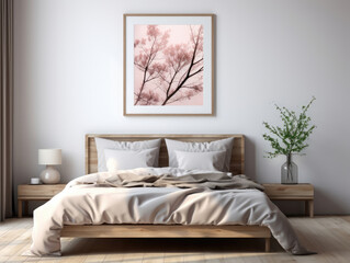 Mockup Frame in modern Bedroom Interior Background, Mockups Design 3D, High-quality Mockups, Generative Ai