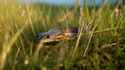 Obraz premium snake in grass HD 8K wallpaper Stock Photographic Image