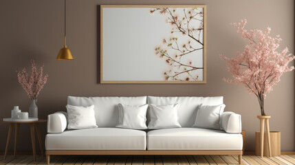 Mockup Frame in Scandinavian farmhouse living room, Mockups Design 3D, High-quality Mockups, Generative Ai