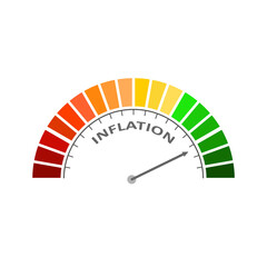 Inflation level on measure scale. Instrument scale with arrow. Inflationary financial crisis. Colorful infographic gauge element.