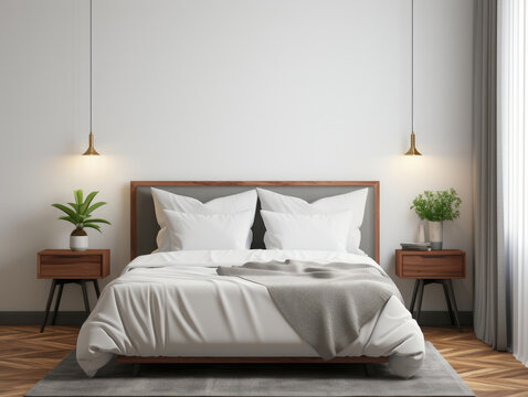 Mockup Poster Frame In white Cozy Bedroom, Mockups Design 3D, High-quality Mockups, Generative Ai