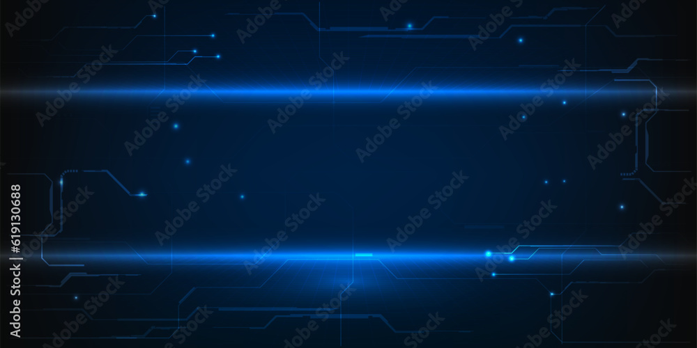 Poster vector illustration of futuristic digital horizontal space with digital grid line and circuit for hi