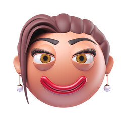 Emoji slightly smiling face of glamour woman. Cartoon smiley on transparent background. 3D render front view