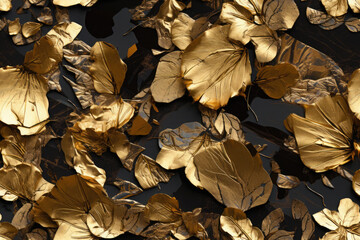 Nahtlos wiederholendes Muster - Textur von goldenen Blättern Laub auf schwarzen Hintergrund