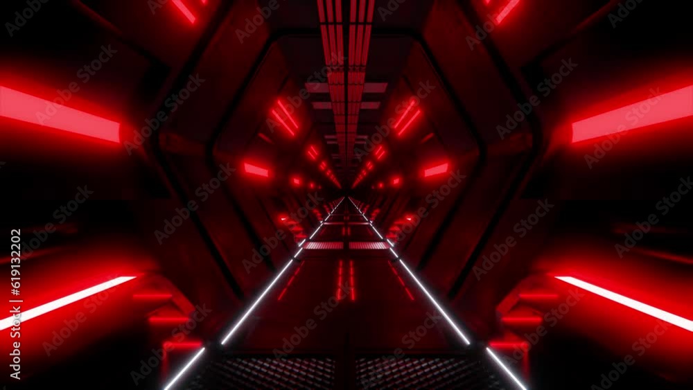 Aufkleber illuminated hallway of futuristic spaceship. 3d infinite loop
