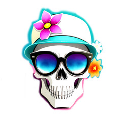 Illustration of a skull, flower and glasses on a transparent background