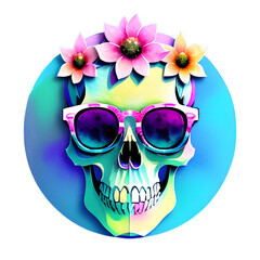 Illustration of a skull, flower and glasses on a transparent background