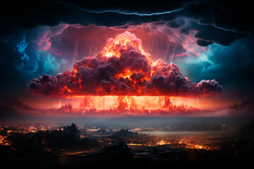 Naklejka premium Big explosion in the night.generative ai