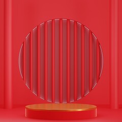 Premium 3D Rendering of Podium ฺRed Circle Gold Light
