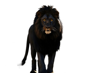Portrait of black lion isolated on white transparent background