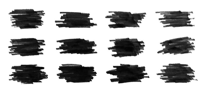 Black paint brush strokes isolated on white background. Paintbrush set template. Grunge texture effect. Graphic design elements grungy painted style concept for banner, flyer, cover, brochure, etc