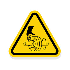 ISO Triangle Warning Sign: Cutting of Fingers or Hand Rotating Shaft Symbol