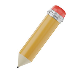 3d yellow pencil icon element, school education equipment concept