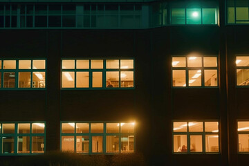 School Building's Luminous Glow. Generative AI