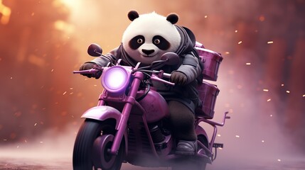cute panda using motorbike and glasses