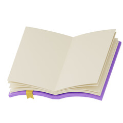 Open book icon 3d rendering, Diary with blank pages, education equipment concept illustration