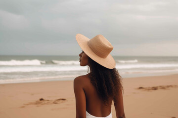 Fototapeta na wymiar Sun-Kissed Beauty Embracing the Beach. Generative AI