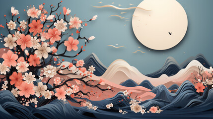 Obraz na płótnie Canvas Greeting card design for Mid-Autumn Festival, Chinese Moon Festival or Zhongqiu. AI generative.