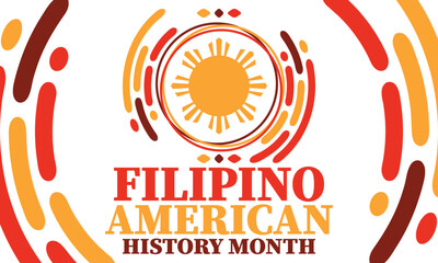 Filipino American History Month. Happy holiday celebrate annual in October. Filipinos and United States flag. Culture month. Patriotic design. Poster, card, banner, template. Vector illustration