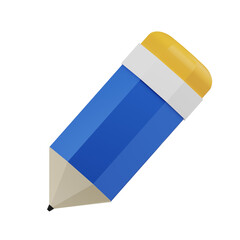 3d blue pencil icon element, school education equipment concept