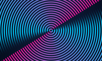 Abstract circle line pattern spin blue pink light isolated on black background in the concept of music, technology, digital - obrazy, fototapety, plakaty