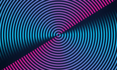 Foto op Aluminium Abstract circle line pattern spin blue pink light isolated on black background in the concept of music, technology, digital © Olga Tsikarishvili