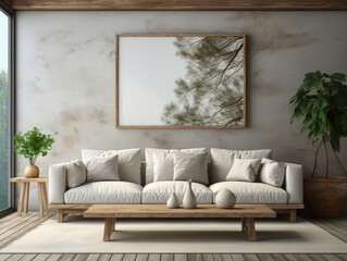 Mockup Poster In Modern Living Room Interior, Mockups Design 3D, High-quality Mockups, Generative Ai
