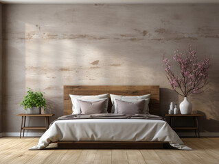 Modern bedroom interior background blank wall mockup, Mockups Design 3D, High-quality Mockups, Generative Ai