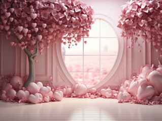 Romantic Interior In Pastel pink color decor, Mockups Design 3D, High-quality Mockups, Generative Ai