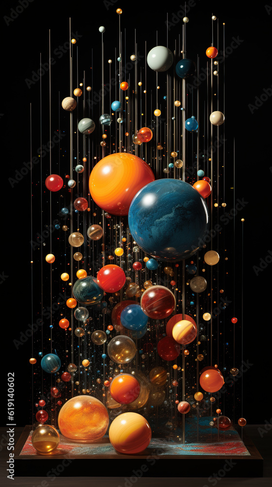 Poster a display of planets and stars in a dark room. generative ai.