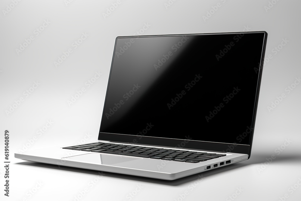 Aufkleber a laptop computer sitting on top of a table. generative ai. mockup with space for your design or log