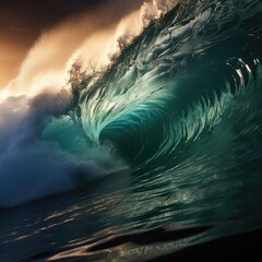 Awe-inspiring power of massive tsunami waves crashing in the ocean