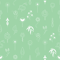Seamless Pattern Abstract Elements Different Plant Botanic Vector Design Style Background Illustration Texture For Prints Textiles, Clothing, Gift Wrap, Wallpaper, Pastel