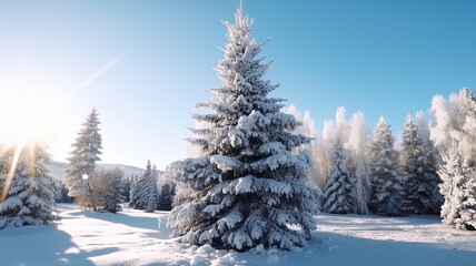 christmas tree in the snow. Generative AI