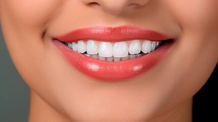 Obraz premium Closeup person's mouth smiling woman white teeth. Generative AI