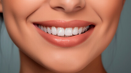 Obraz premium Closeup person's mouth smiling woman white teeth. Generative AI
