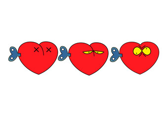 Cartoon heart with a wind-up key. The mechanism of the human heart, the power of love and passion for Valentines Day, cardiology, heart health and the concept of the vector of life expectancy