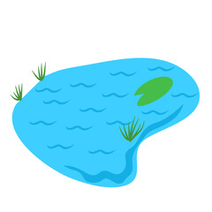 Pond Filled With Natural Water And Green Grass Blade Vector Illustration