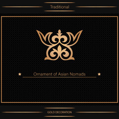 Decorative asian ornamental elements with motifs of Kazakh, Kyrgyz, Asian decor for borders, textile, plate, tile, and print design. Workpiece for your design. Oriental gold Pattern. 