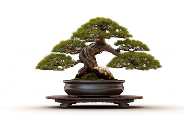 Bonsai pine tree on white background.Generative Ai.