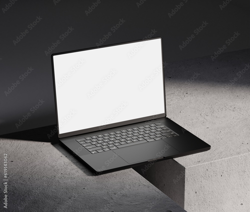 Wall mural close up laptop mockup with blank white screen, responsive web design and website mockup, advertisem