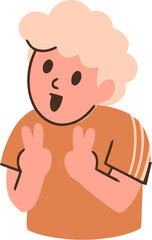 Cute Boy Smile with Peace Hand Sign
